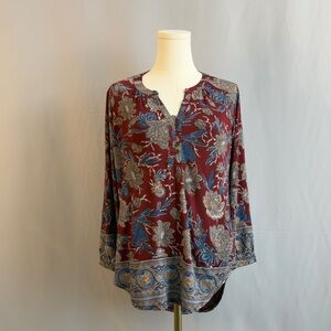 Lucky Brand Burgundy and Blue Floral Blouse
